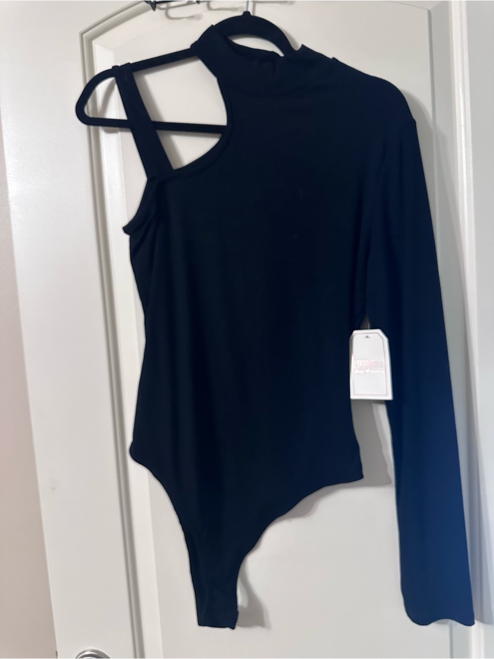 NWT Black One-Shoulder Cotton Long-Sleeve Bodysuit